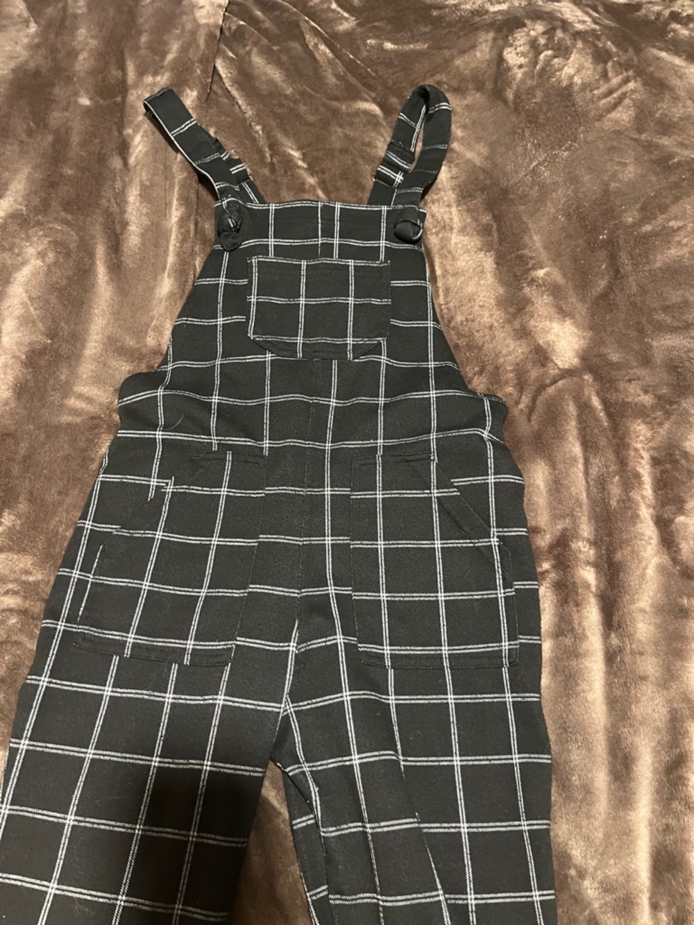 Abercrombie & Fitch Black Windowpane Overall Jumpsuit